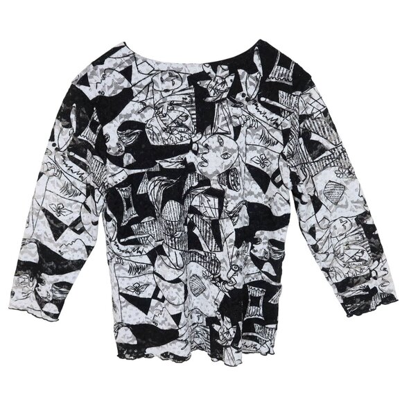 Vintage CHICOS DESIGN Vintage Art To Wear Lace Embroidered Faces Top Size 1 M - Picture 2 of 7